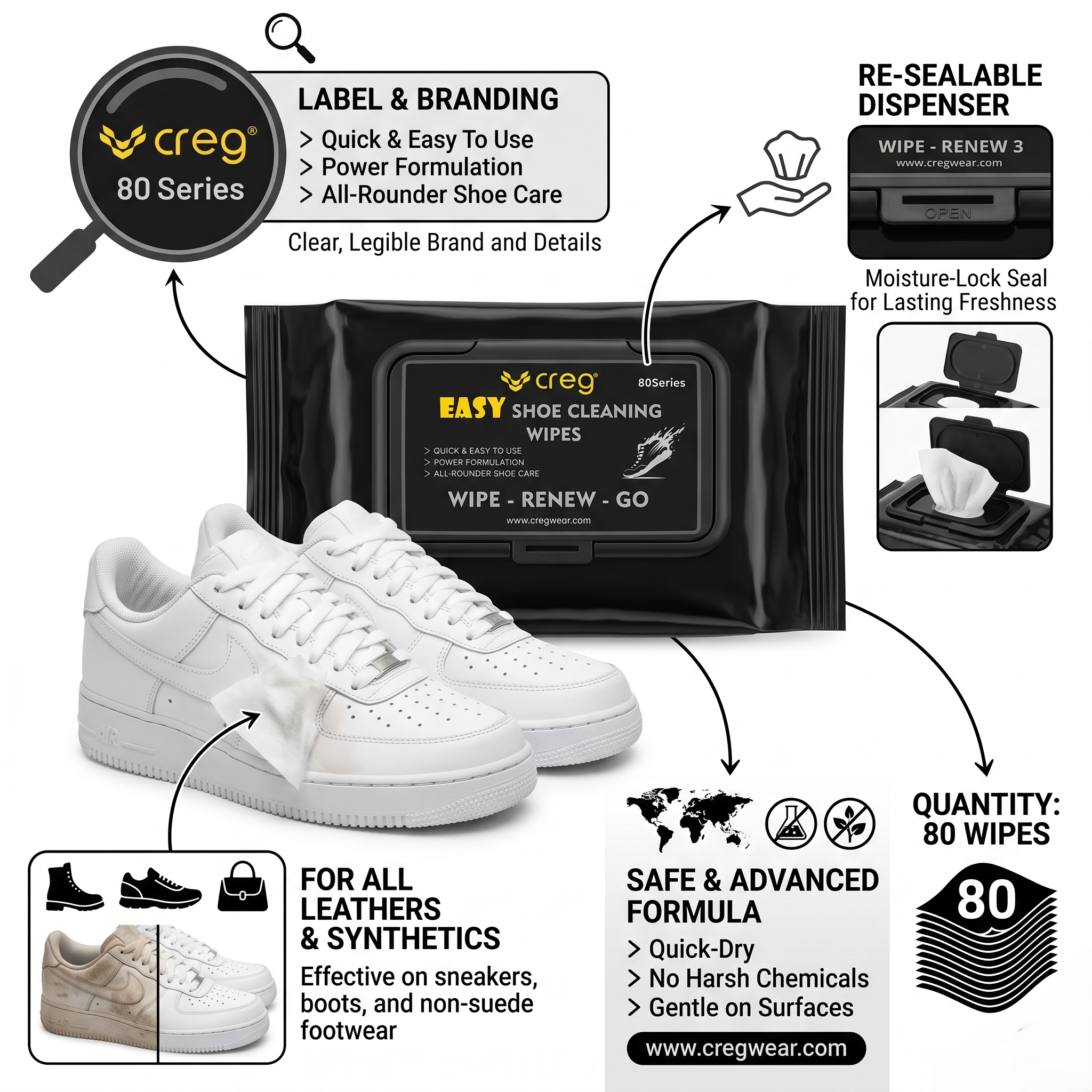 Shoe Cleaning Wipes | 80 Premium Sneaker Wipes