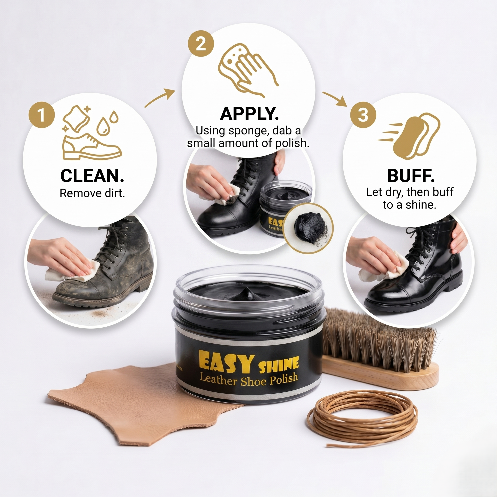 Easy Shine Leather Shoe Polish | Nourishing Cream Polish with Applicator Sponge