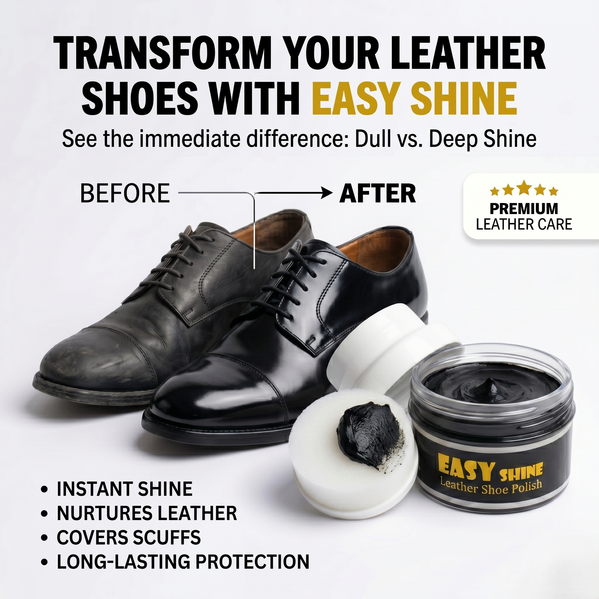 Easy Shine Leather Shoe Polish | Nourishing Cream Polish with Applicator Sponge