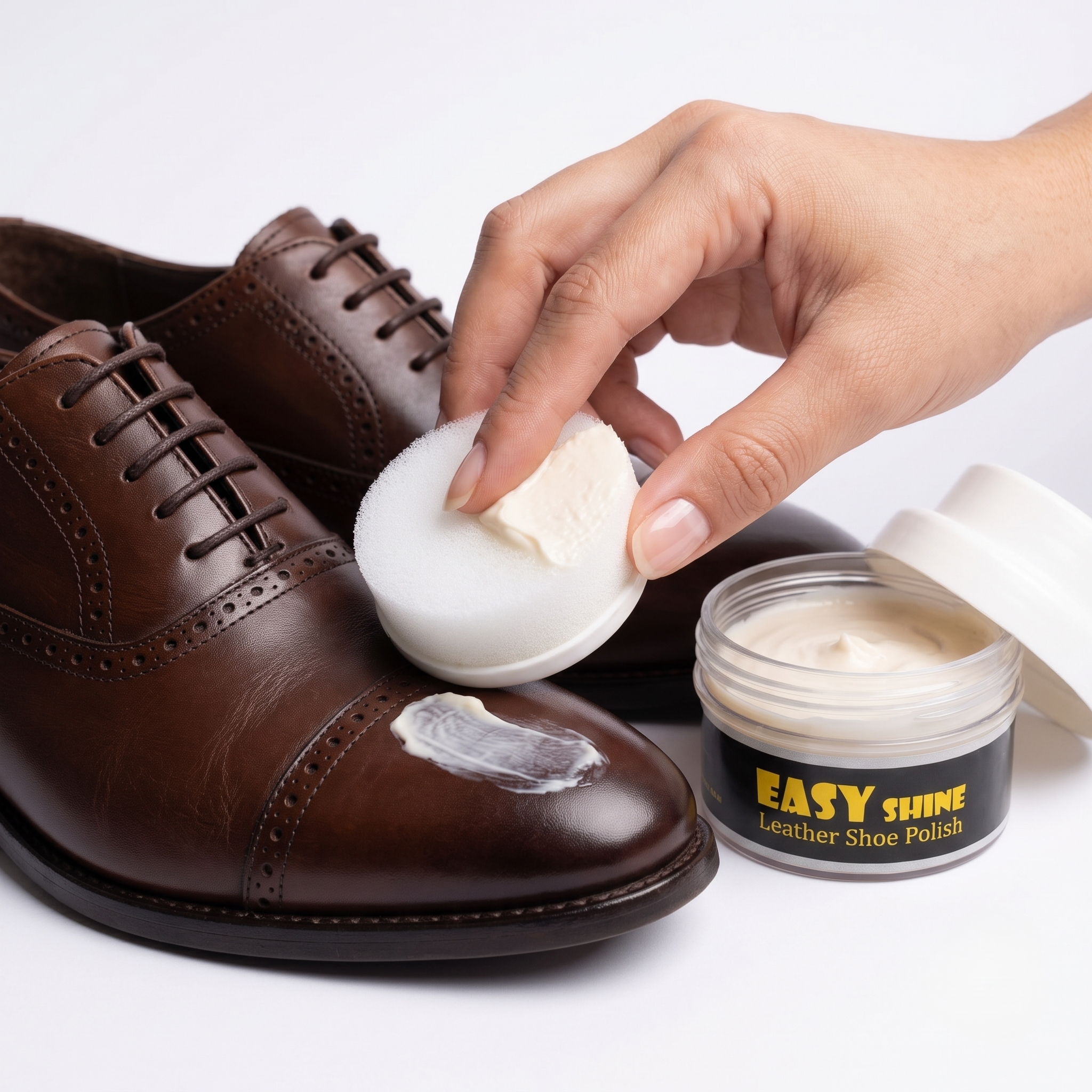 Easy Shine Leather Shoe Polish | Nourishing Cream Polish with Applicator Sponge